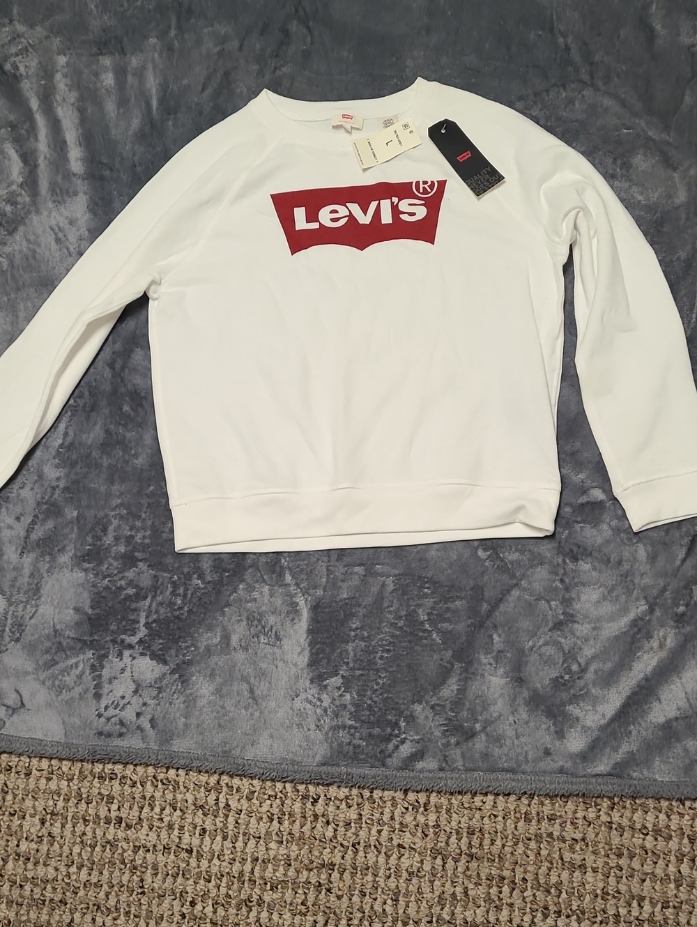 Levi's Men's White Crewneck Sweatshirt with Red Logo